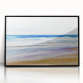 Framed acrylic artwork showcasing a serene beach landscape with vibrant colors, set in a sleek black frame, perfect for enhancing modern home decor.