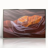 Framed acrylic artwork showcasing a mesmerizing landscape of canyons, with rich earthy tones and intricate details, perfect for home decor or office aesthetics.
