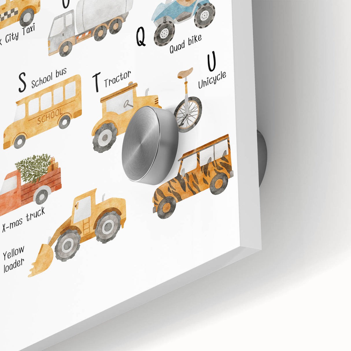 A-Z Vehicles Kids Educational Wall Art - Learning Poster for Classrooms