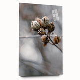 Large abstract wall art on acrylic glass depicting swirling autumn hues, ideal for bedroom or dining room decor.