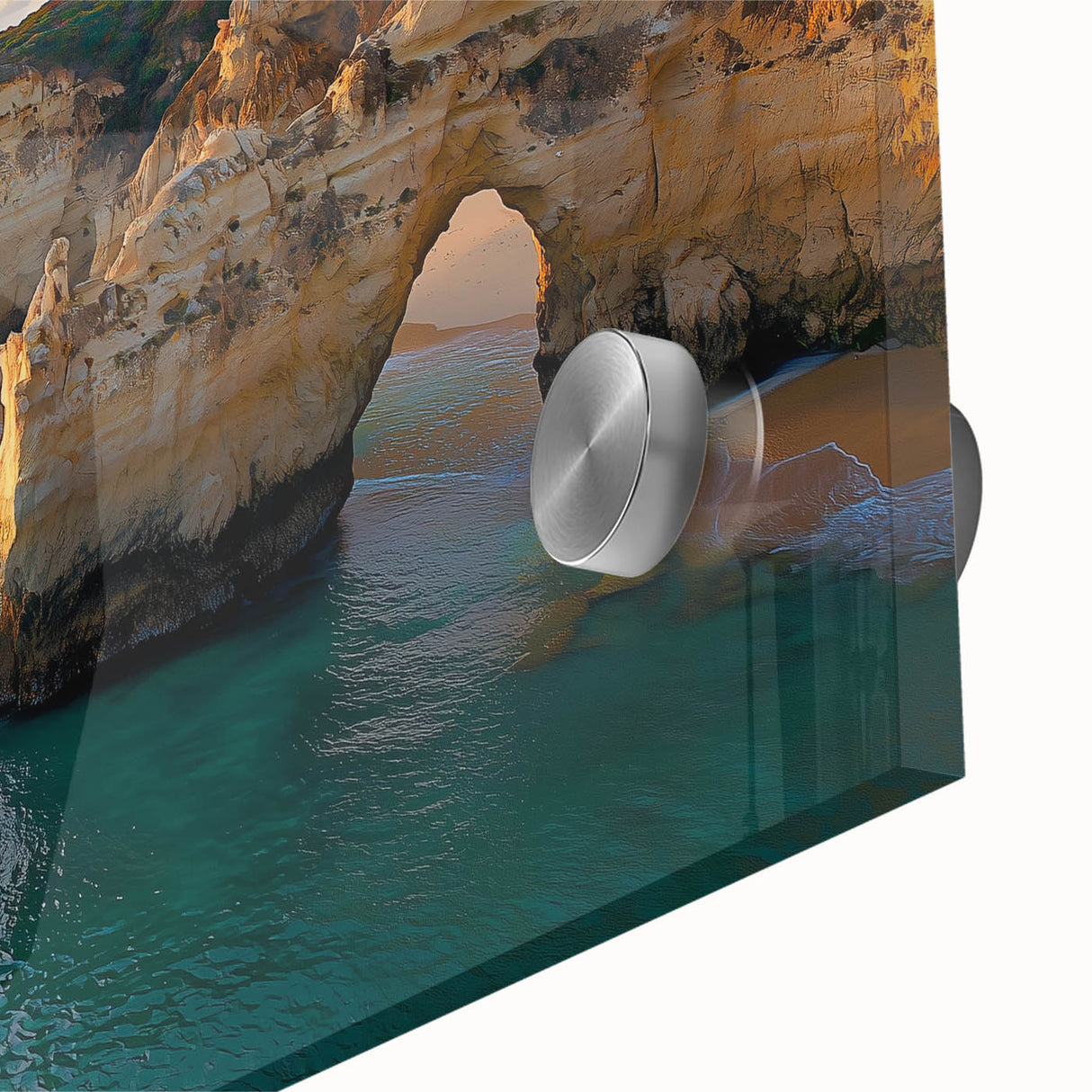Vibrant close-up of an acrylic landscape artwork showcasing dramatic cliffs and vivid colors, ideal for enhancing modern home decor and art collections.