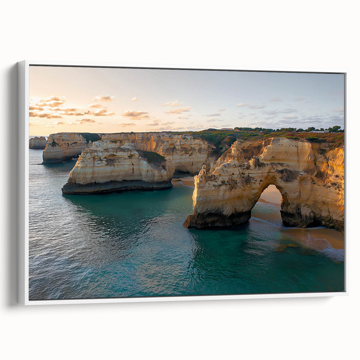 Framed canvas artwork depicting a stunning landscape of cliffs against a vibrant blue sky, showcasing intricate details and textures, perfect for home decor.