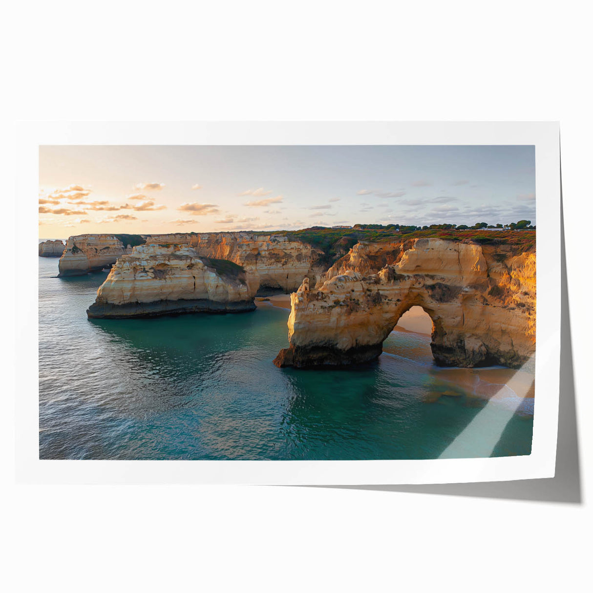 Stunning landscape print showcasing vibrant cliffs and rolling hills, expertly rolled for easy transport and display, ideal for home decor enthusiasts.