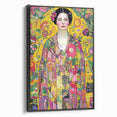 Framed abstract figurative canvas art in a sleek black frame, showcasing dynamic shapes and vibrant colors, perfect for modern home decor or artistic display.