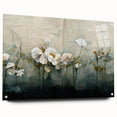 Abstract floral wall art design in vibrant colors displayed on acrylic glass, side view showcasing mounting pins for easy installation. Perfect for modern decor.