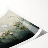 Abstract floral wall art print featuring vibrant colors and intricate patterns, rolled and ready for display, showcasing a contemporary design ideal for home decor.