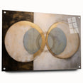 Abstract geometric acrylic glass artwork in side view, showcasing vibrant colors and intricate patterns, mounted with silver pins for a modern display.