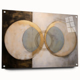 Abstract geometric acrylic glass artwork in side view, showcasing vibrant colors and intricate patterns, mounted with silver pins for a modern display.