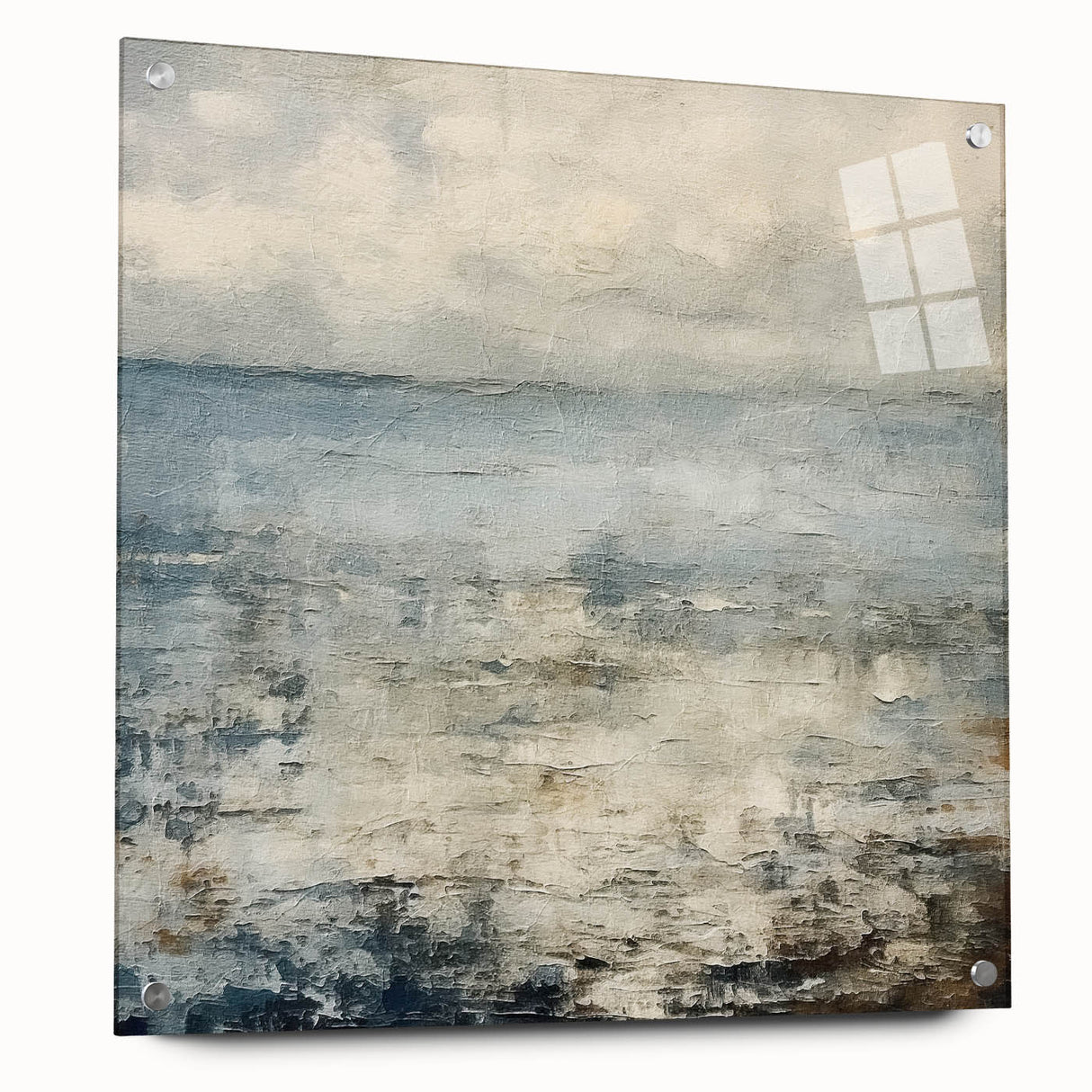 Abstract landscape wall art print displayed in an acrylic glass frame, featuring vibrant colors and intricate details, perfect for modern home decor.