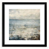 Abstract landscape wall art framed in black with a white mat, showcasing earthy tones and fluid shapes, perfect for modern home decor.