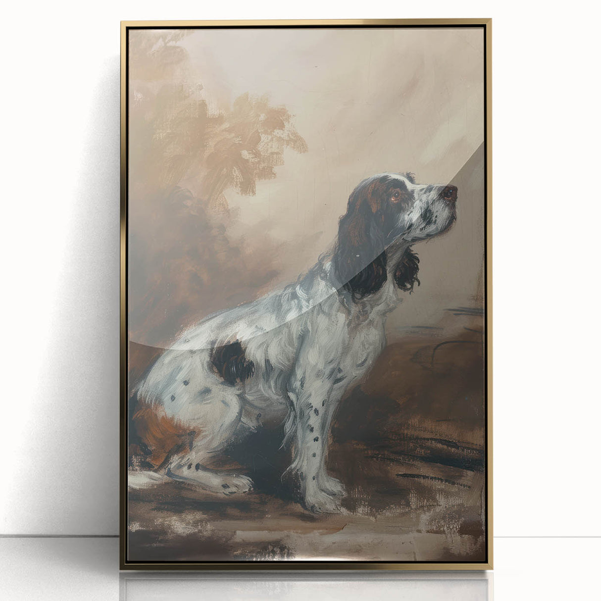 Framed acrylic artwork showcasing a vibrant animal design with gold accents, ideal for modern home decor, enhancing any living space with a touch of elegance.