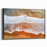 Framed landscape canvas art depicting a serene beach scene with vibrant colors, showcased in a sleek black frame, perfect for enhancing coastal decor. Ideal for beach-themed interiors.