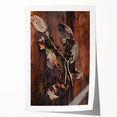 Extra large rolled print of a fall-themed floral arrangement in warm orange and brown tones, ideal for dining room wall art.