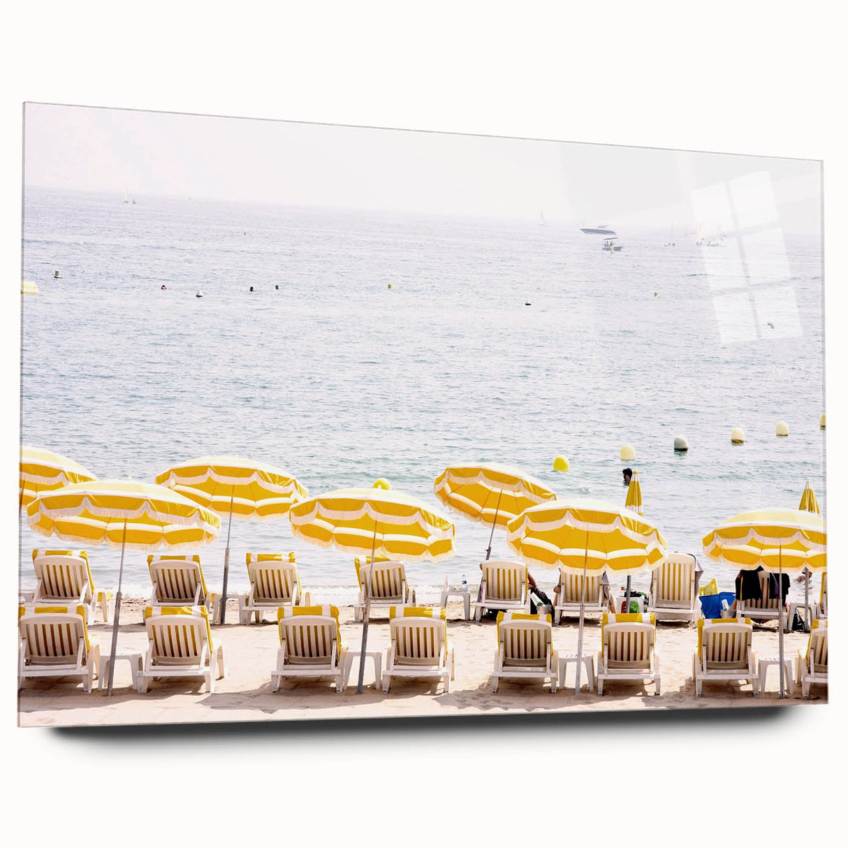 Large abstract wall art in vibrant orange and yellow hues on acrylic glass, ideal for bedroom or dining room ambiance.