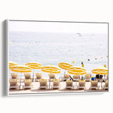 Vintage poster art of a colorful summer scene on a large framed canvas, ideal for living room decor.