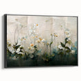 Framed black canvas wall art featuring an abstract floral design, showcasing vibrant colors and intricate details, perfect for modern home decor and artistic expression.