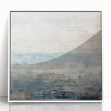 Framed abstract landscape wall art in acrylic, showcasing soft pastel colors and fluid shapes, ideal for modern home decor or office settings.