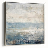 Framed canvas wall art showcasing an abstract landscape design with silver accents, viewed from the side, ideal for modern home decor or office interiors.