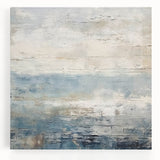 Abstract landscape wall art on stretched canvas showcases vibrant hues of blue and green, creating a serene natural scene perfect for home decor enhancement.