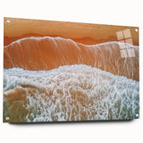 Acrylic glass artwork depicting a serene beach landscape, showcasing vibrant colors and detailed textures, elegantly mounted with pins for display. Perfect for coastal decor enthusiasts.