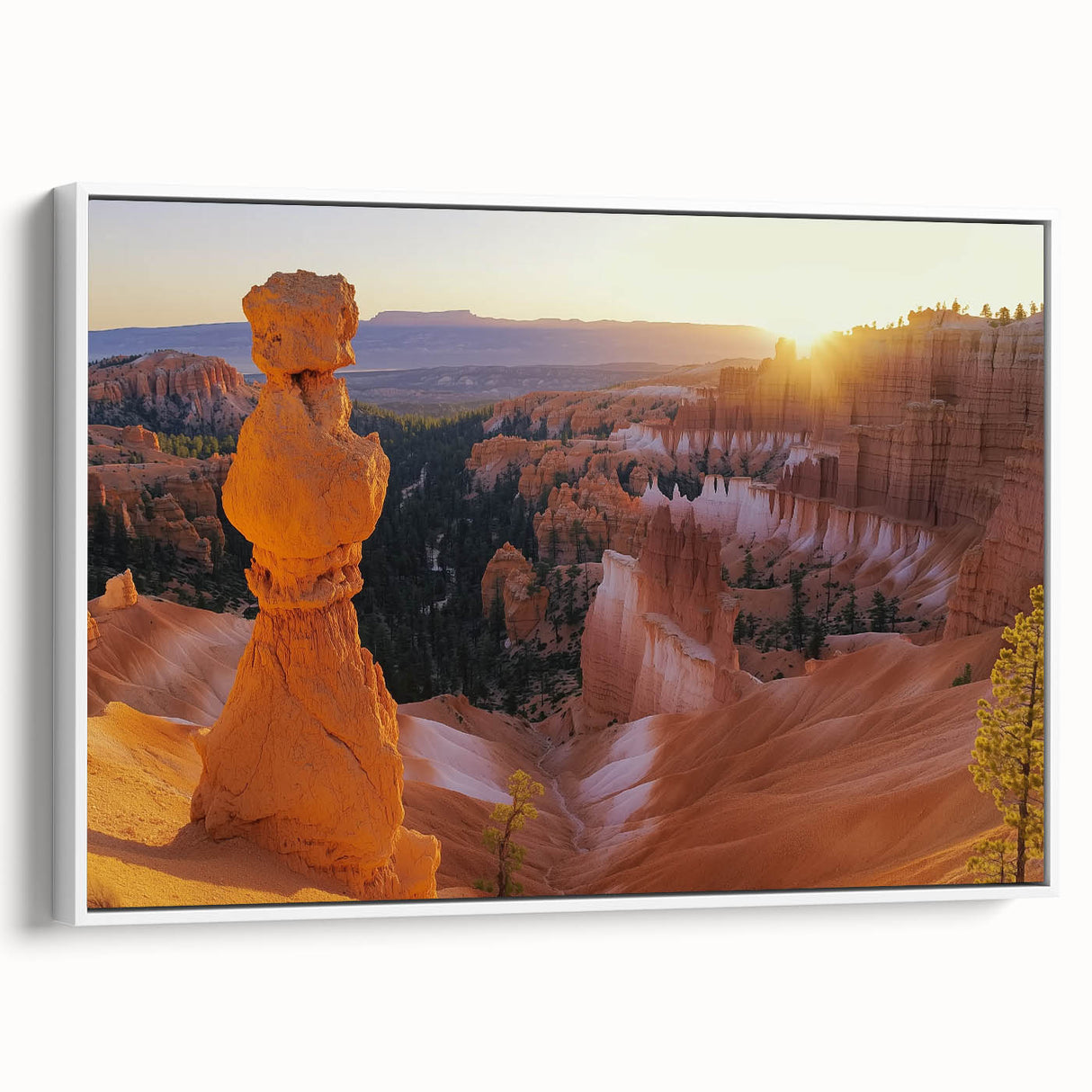 Framed landscape canvas art showcasing stunning canyons in vibrant earth tones, viewed from the side. Perfect for enhancing home decor with natural beauty.