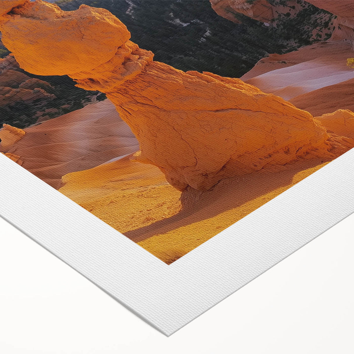 Vibrant landscape canvas print showcasing dramatic canyons in rich earth tones, rolled and ready for display, perfect for enhancing home decor with nature's beauty.