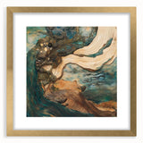 Abstract figurative art frame with a gold mat, showcasing a modern design that enhances any décor. Ideal for adding elegance to living spaces or galleries.