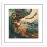 Abstract figurative artwork framed in a sleek white mat, showcasing bold colors and dynamic shapes, ideal for modern home decor. Perfect for enhancing creative spaces.