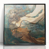 Framed abstract figurative artwork in black acrylic, showcasing dynamic shapes and fluid lines, perfect for modern home decor and artistic expression.