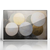 Framed acrylic artwork showcasing a modern abstract geometric design in white tones, perfect for contemporary home decor, enhancing any living space with elegance.
