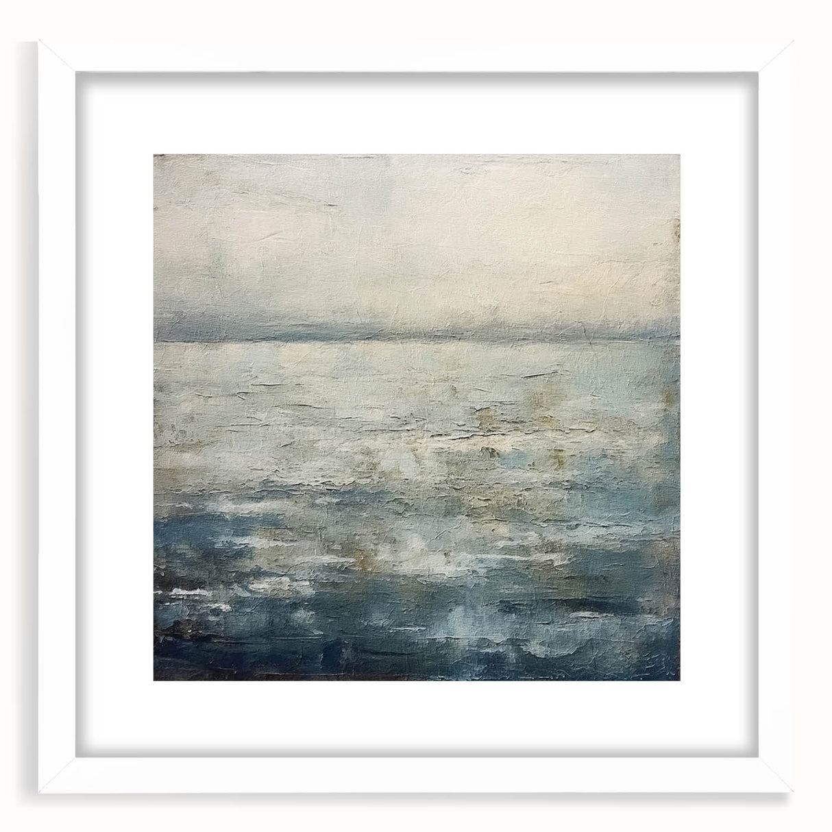 Abstract landscape wall art framed with a white mat, showcasing a blend of soft pastel colors and geometric shapes, perfect for modern home decor.