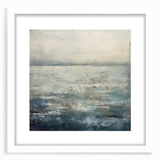 Abstract landscape wall art framed with a white mat, showcasing a blend of soft pastel colors and geometric shapes, perfect for modern home decor.