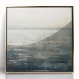 Framed abstract landscape wall art in gold accents, showcasing a vibrant blend of colors and textures, perfect for modern home decor.