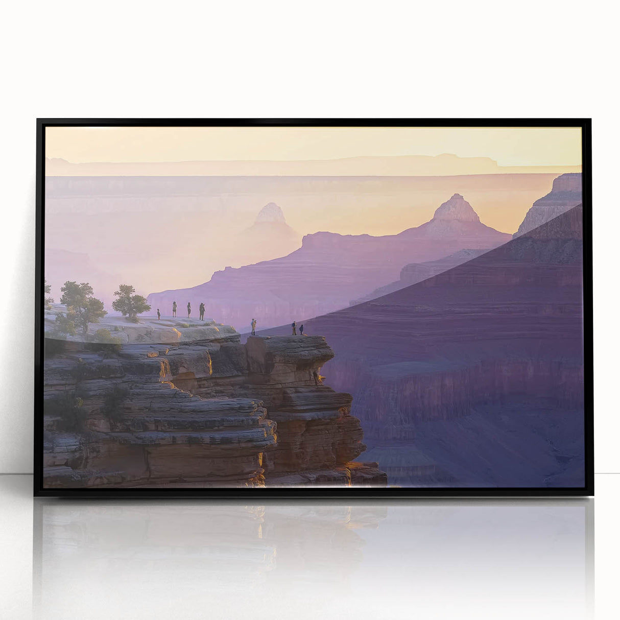 Framed acrylic artwork depicting a stunning landscape of canyons in rich earthy tones, showcasing dramatic cliffs and serene skies, perfect for home decor.