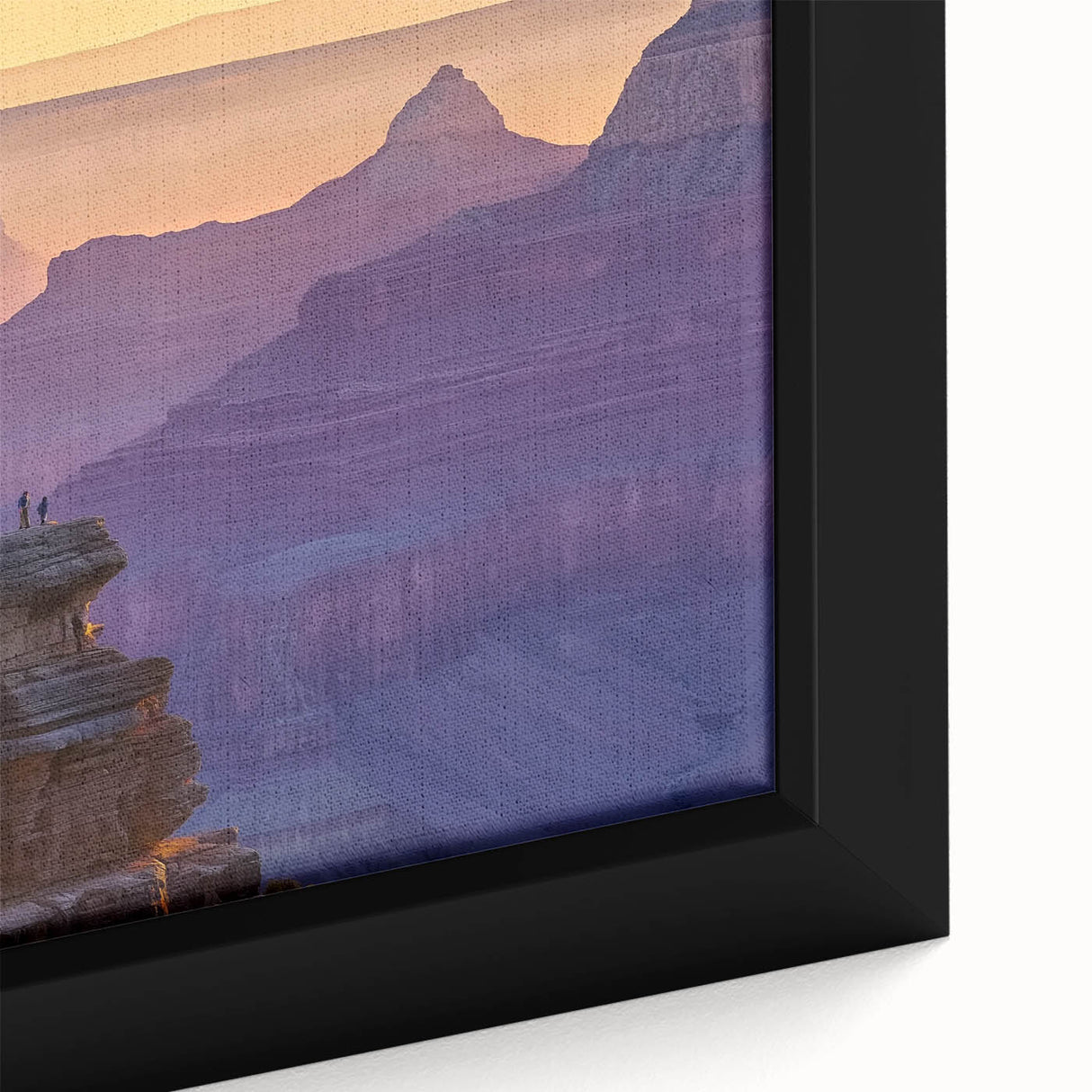 Close-up of a framed canvas depicting a stunning landscape of vibrant canyons in rich earth tones, showcasing intricate details and textures perfect for home decor.