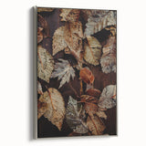 Framed canvas featuring a vintage-style landscape painting with colorful autumn trees and a muted black background.