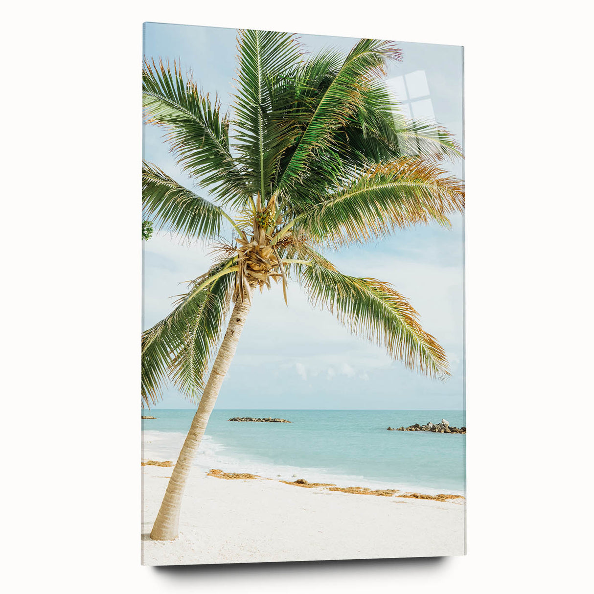 Large abstract wall art on acrylic glass depicting vibrant summer hues, ideal for bedroom or dining room decor.