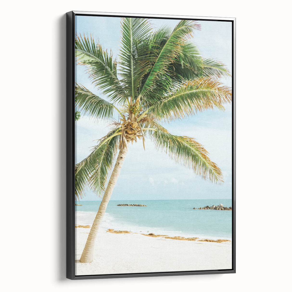 Black and white framed canvas featuring a vintage landscape painting, ideal for bedroom wall decor.