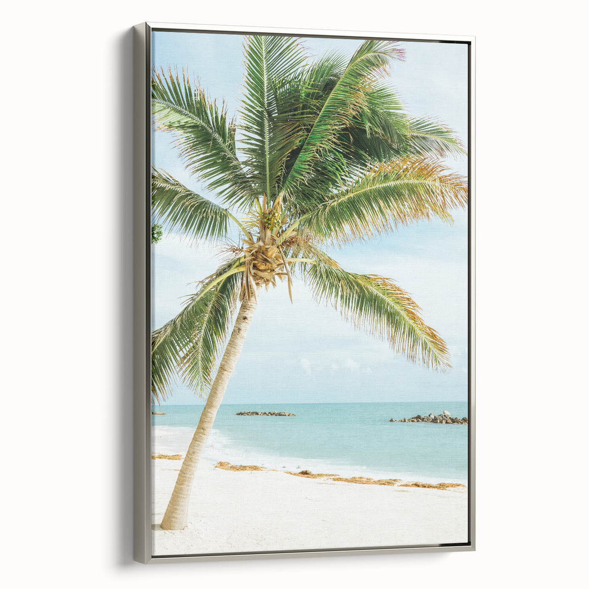 Landscape art painting on framed canvas depicting a colorful summer scene, ideal for living room decor.