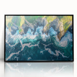 Framed acrylic artwork depicting a stunning cliff landscape in vibrant colors, with a sleek black frame, perfect for modern home decor. This piece adds a touch of nature and elegance to any room.