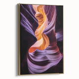 Framed canvas depicting a stunning desert canyon landscape with a rich gold frame, showcasing vibrant colors and intricate details. Ideal for home decor.