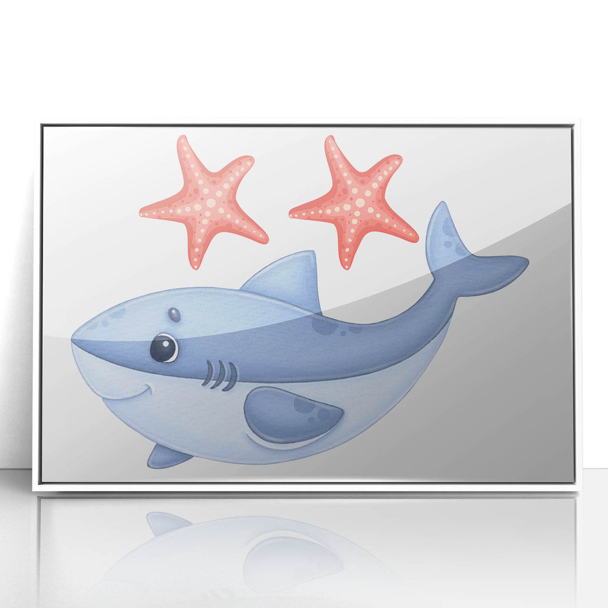 Smiling Shark and Starfish - Boys Room Wall Art Kids Wall Art Prints