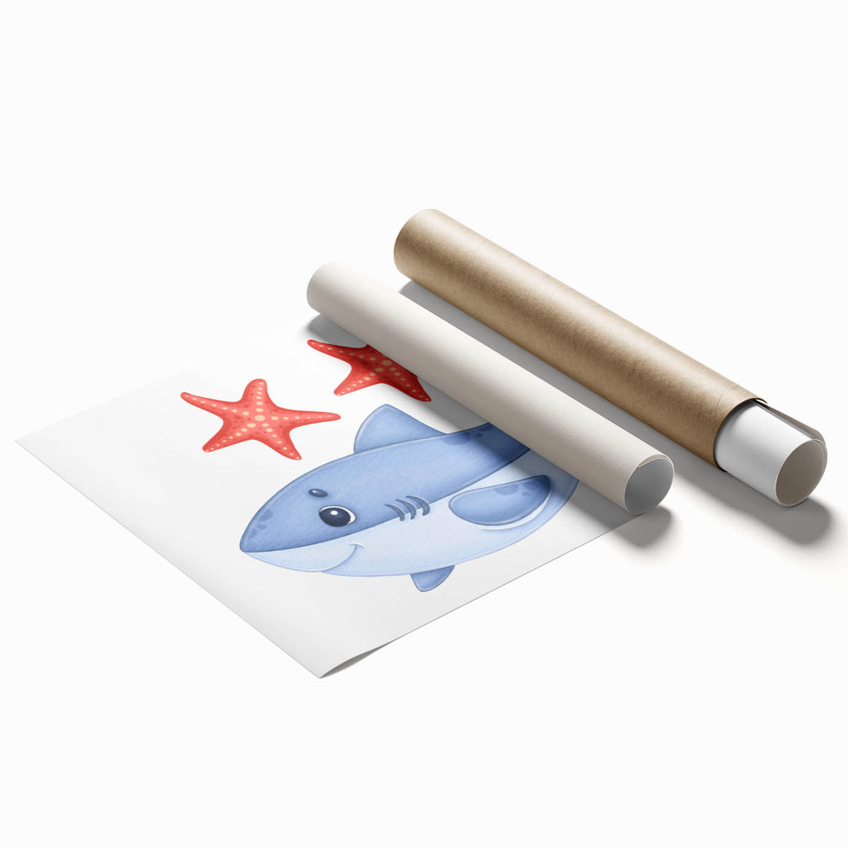 Smiling Shark and Starfish - Boys Room Wall Art Kids Wall Art Prints