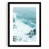 Extra large abstract art print with vibrant summer hues on textured canvas, framed in black, ideal for living room decor.
