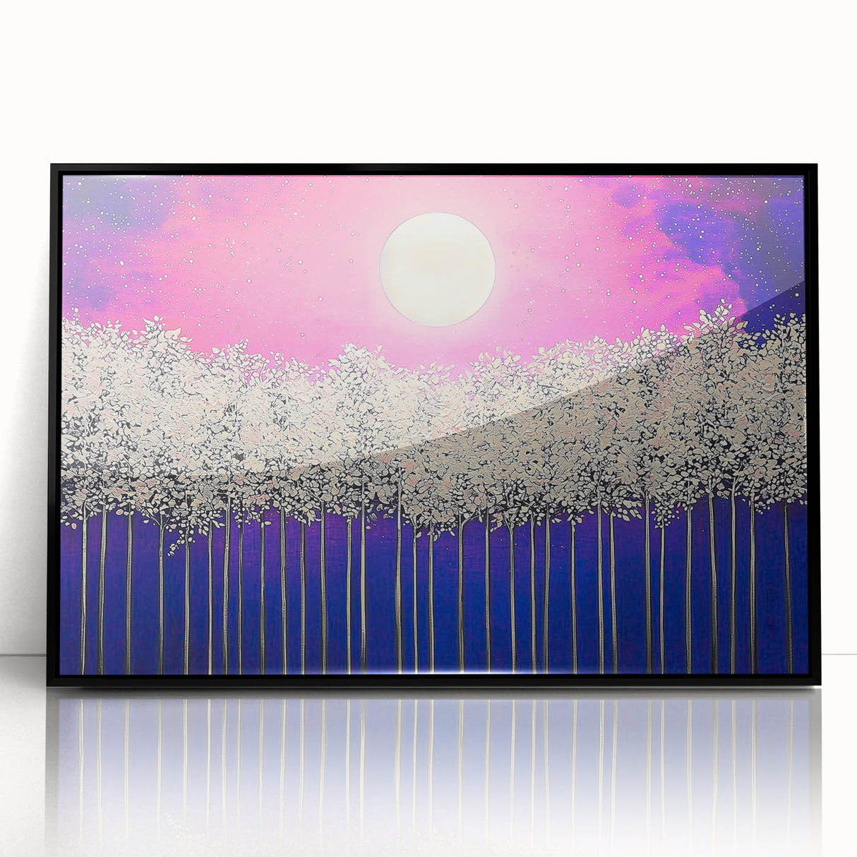 Modern Office Wall Art – Vibrant Moonlit Forest Canvas