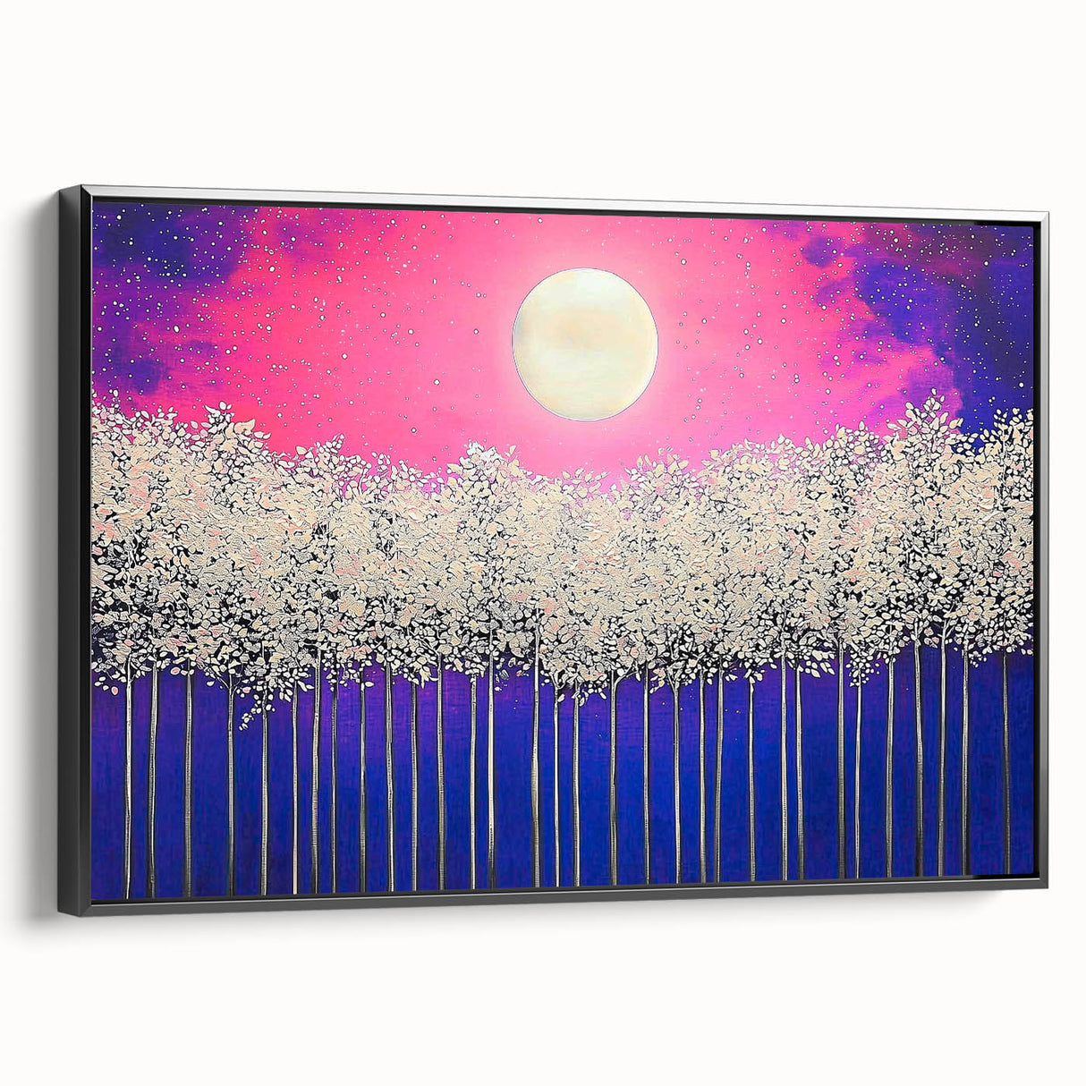 Modern Office Wall Art – Vibrant Moonlit Forest Canvas