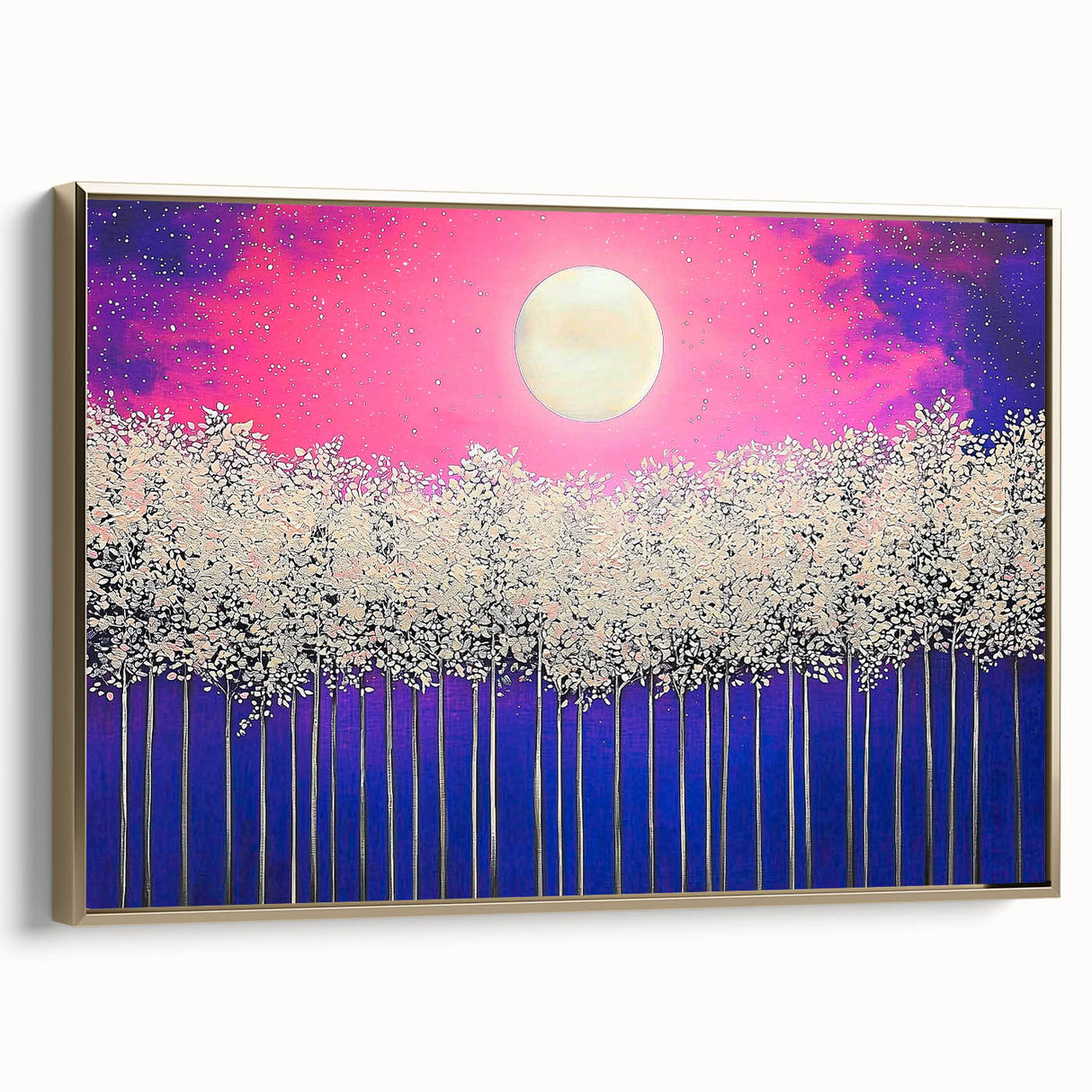 Modern Office Wall Art – Vibrant Moonlit Forest Canvas