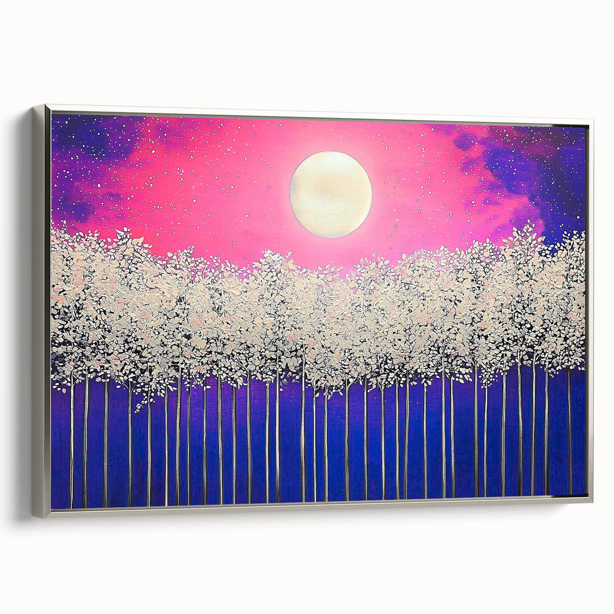 Modern Office Wall Art – Vibrant Moonlit Forest Canvas