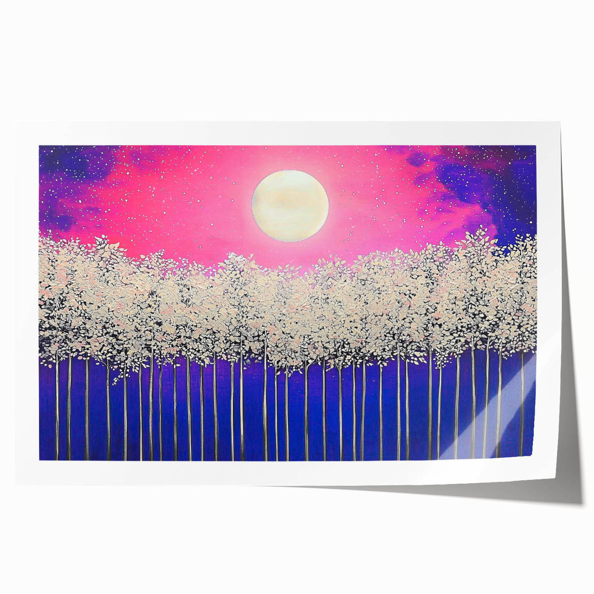 Modern Office Wall Art – Vibrant Moonlit Forest Canvas