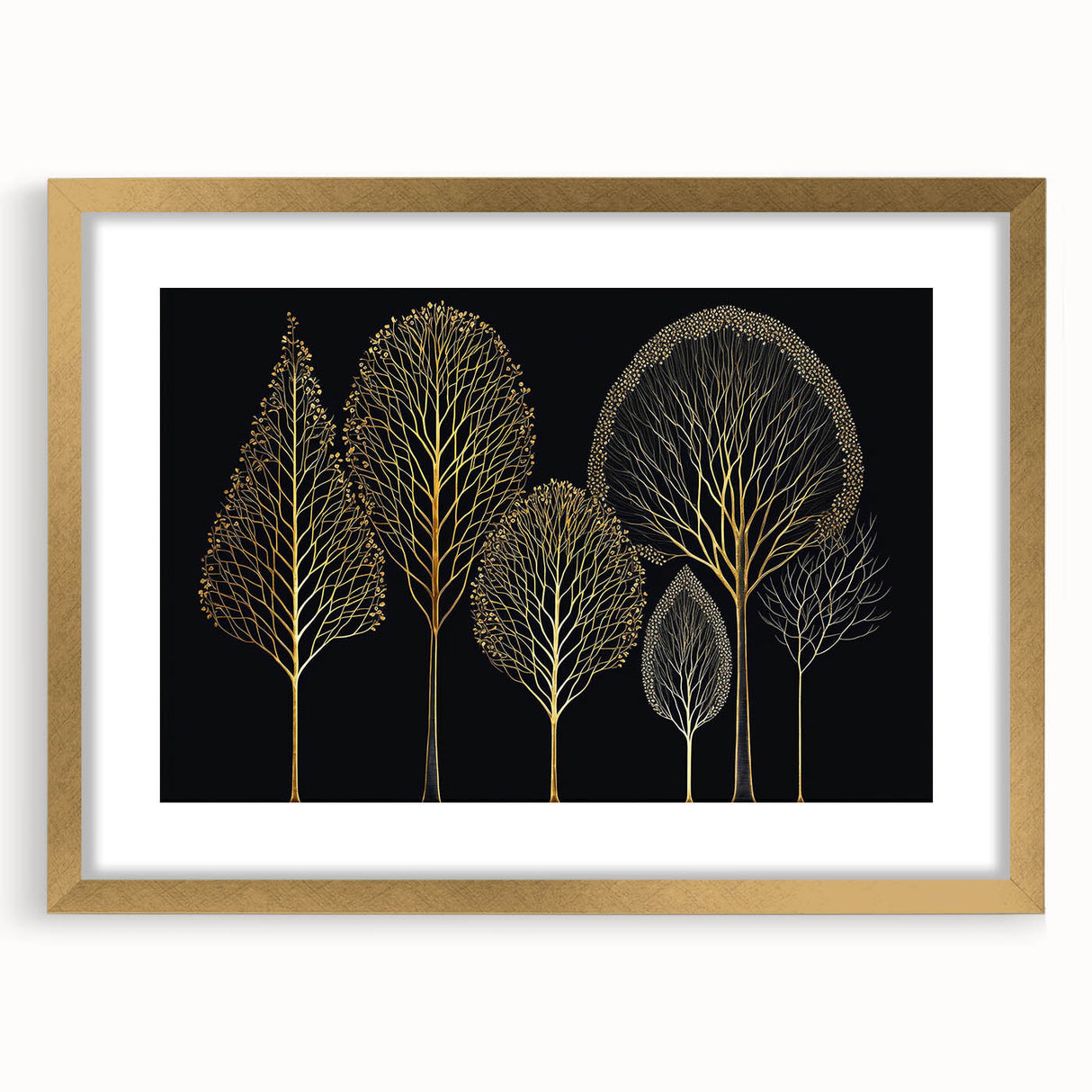 Abstract floral wall art framed in gold with a white mat, showcasing vibrant colors and intricate designs, ideal for enhancing modern home decor.